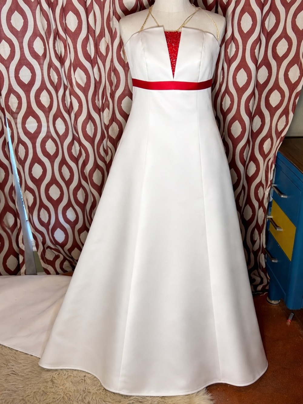 Elegant Ivory  Wedding Dress with Red Accents
